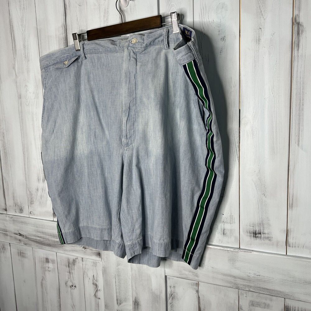 MENS POLO RALPH LAUREN BLUE‎ CHAMBRAY RIBBON TUXEDO STRIPE CHINO WALK SHORTS 50 - Picture 4 of 16
